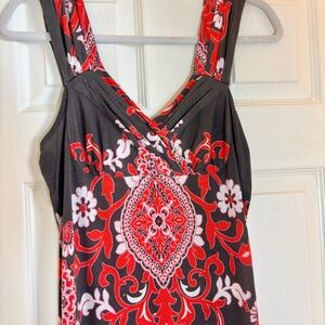 Women's Black and Red Floral Print Tank Top